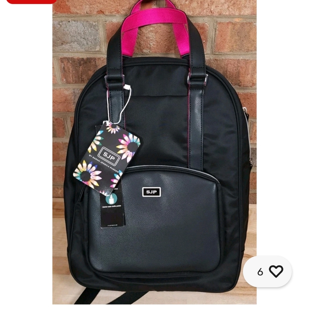 SJP by Sarah Jessica Parker Black Backpack 18" Inch with Pink Highlights